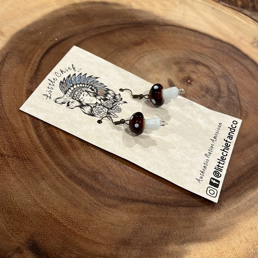 Handmade blown glass mushroom earrings